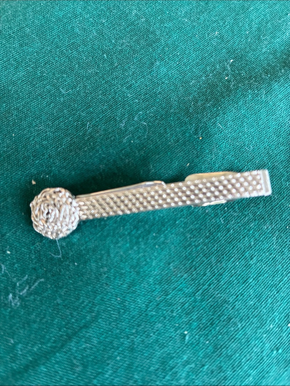 Swank Silver Textured Tie Bar with Woven Rosette